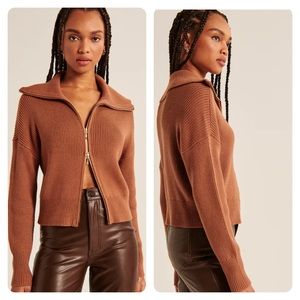 Abercrombie & Fitch, Double Zip Ribbed Cardigan in brown size small
